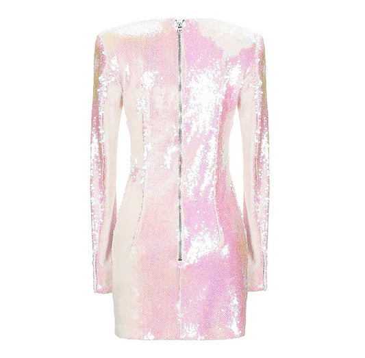 Iridescent Sequin Long Sleeve Dress