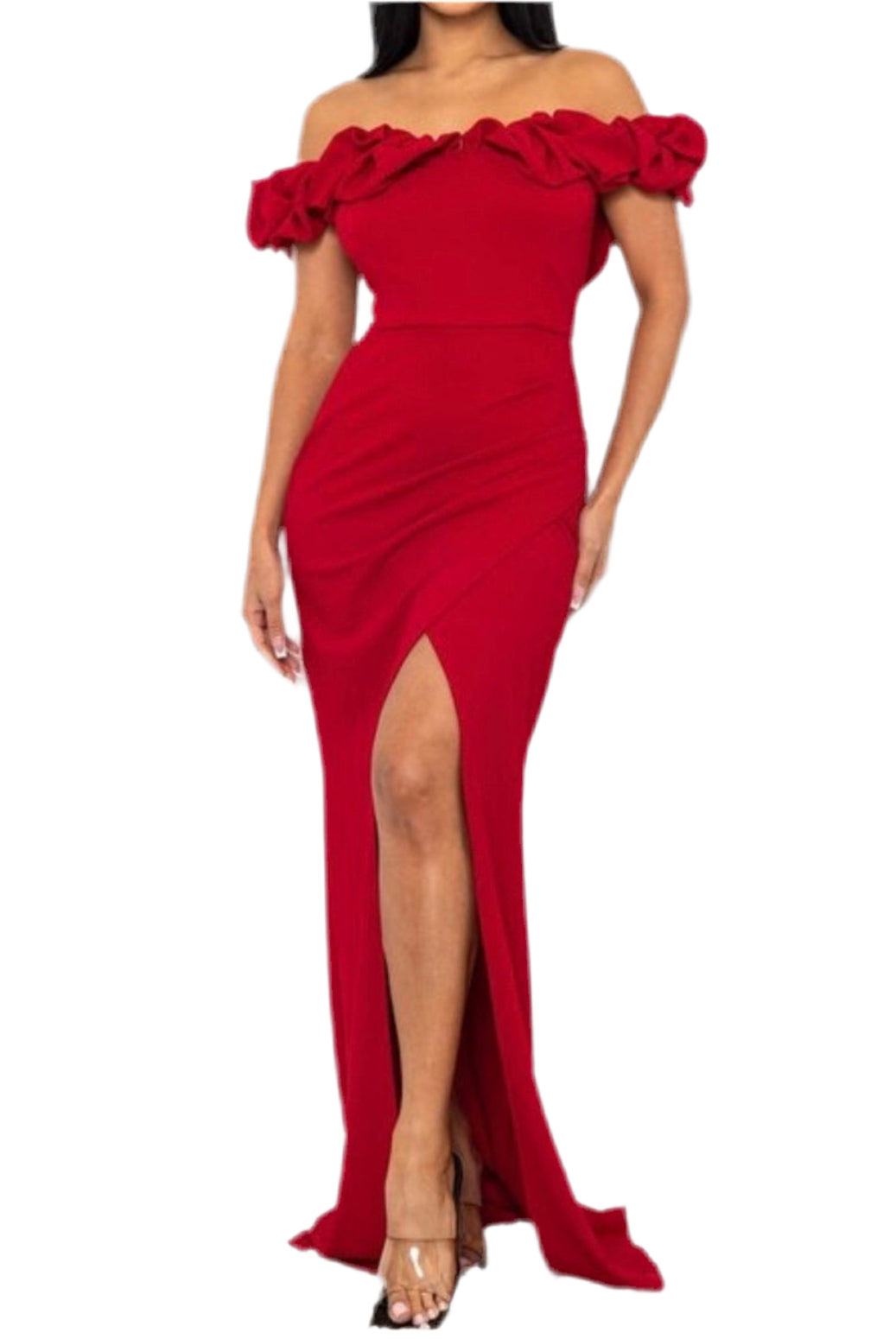 Alma Off Shoulder Ruffle Sleeve Red Dress