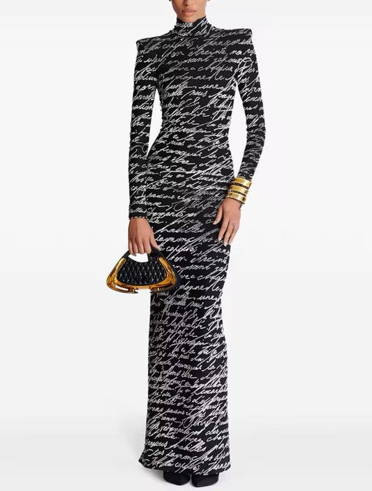 Turtleneck Bold Shoulder Pad Dress