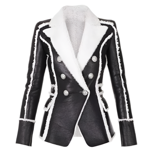 Patent Leather and Shearling Button Blazer