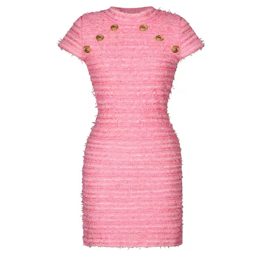 Dian Pink Knit Tweed Look Dress