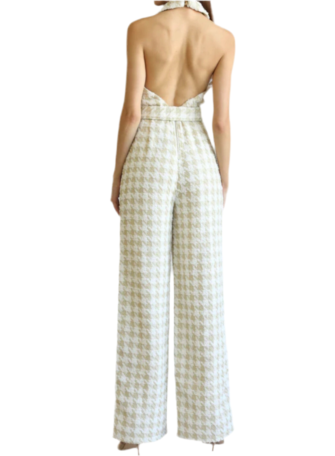 Alma Tweed Houndstooth Cutout Jumpsuit