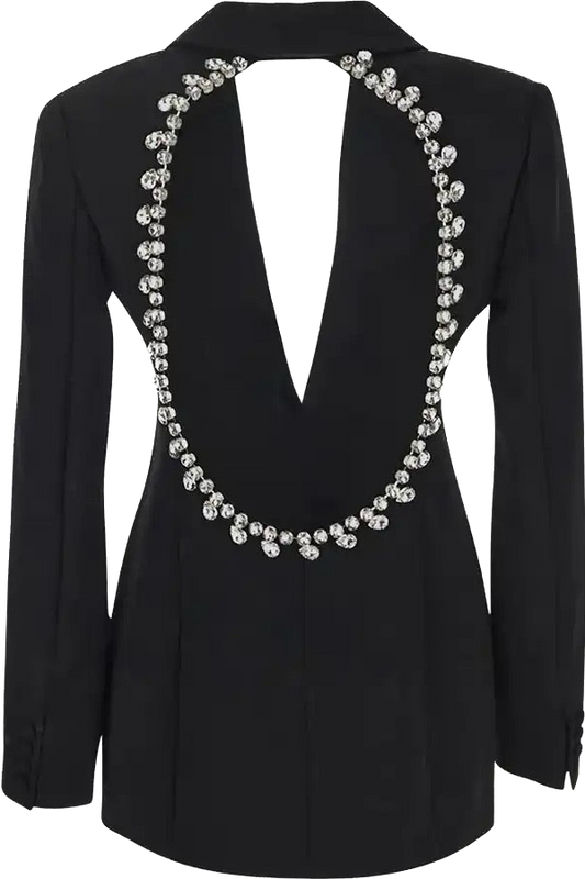 Cutout Back Diamond Crystal Black Blazer