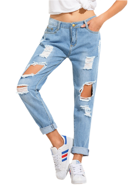 Distressed Irregular Jeans