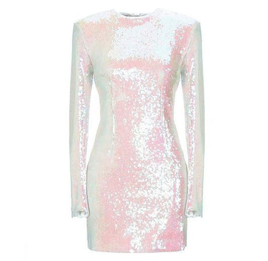 Iridescent Sequin Long Sleeve Dress