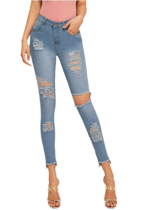 Ripped  Faded Wash Jeggings