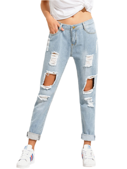 Distressed Irregular Jeans