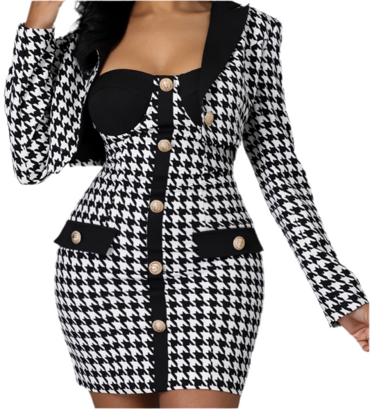 Alma Houndstooth Crop Jacket Mini Dress Set