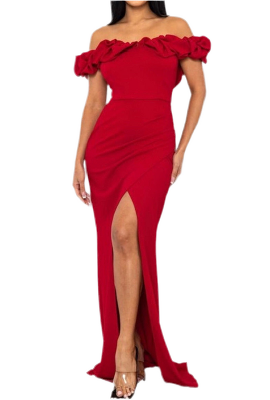 Alma Off Shoulder Ruffle Sleeve Red Dress