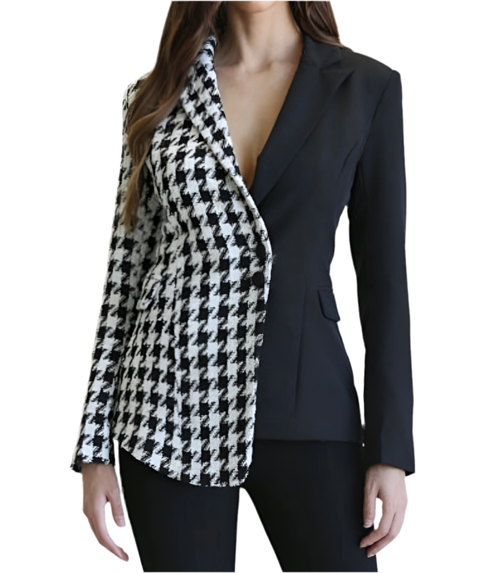 Alma Houndstooth Tweed Two Tone Blazer