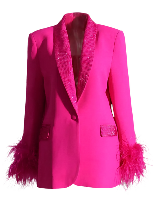 Neon Pink Fur Loose Blazer