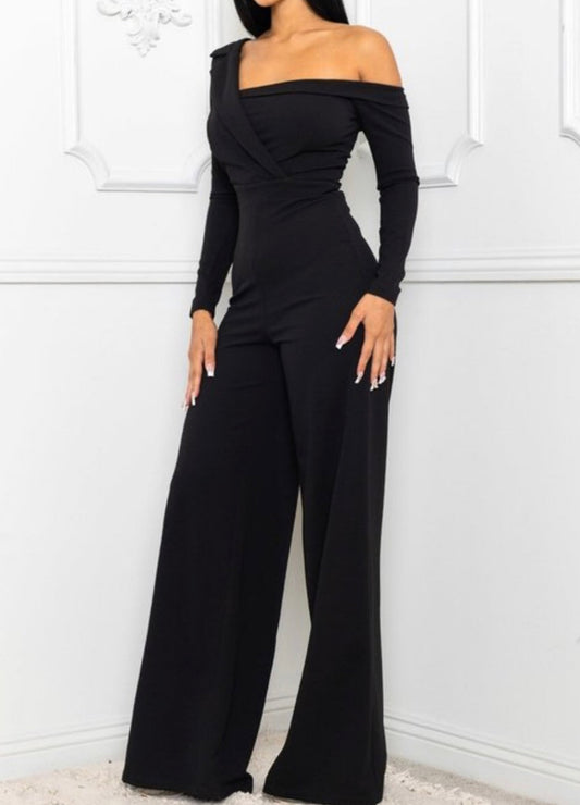 Alma Black One Shoulder With Collar Jumpsuit