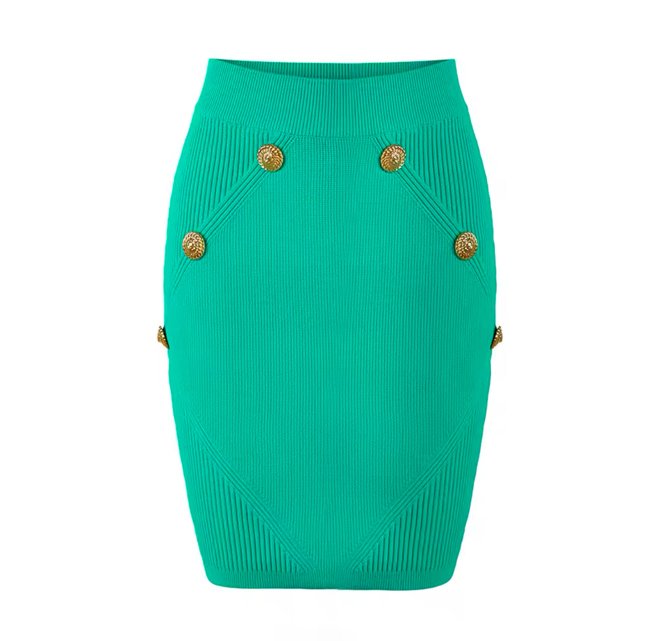 Green Knit Embellished Buttons Skirt