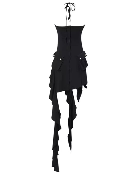 Halter Zipper Ruffle Dress