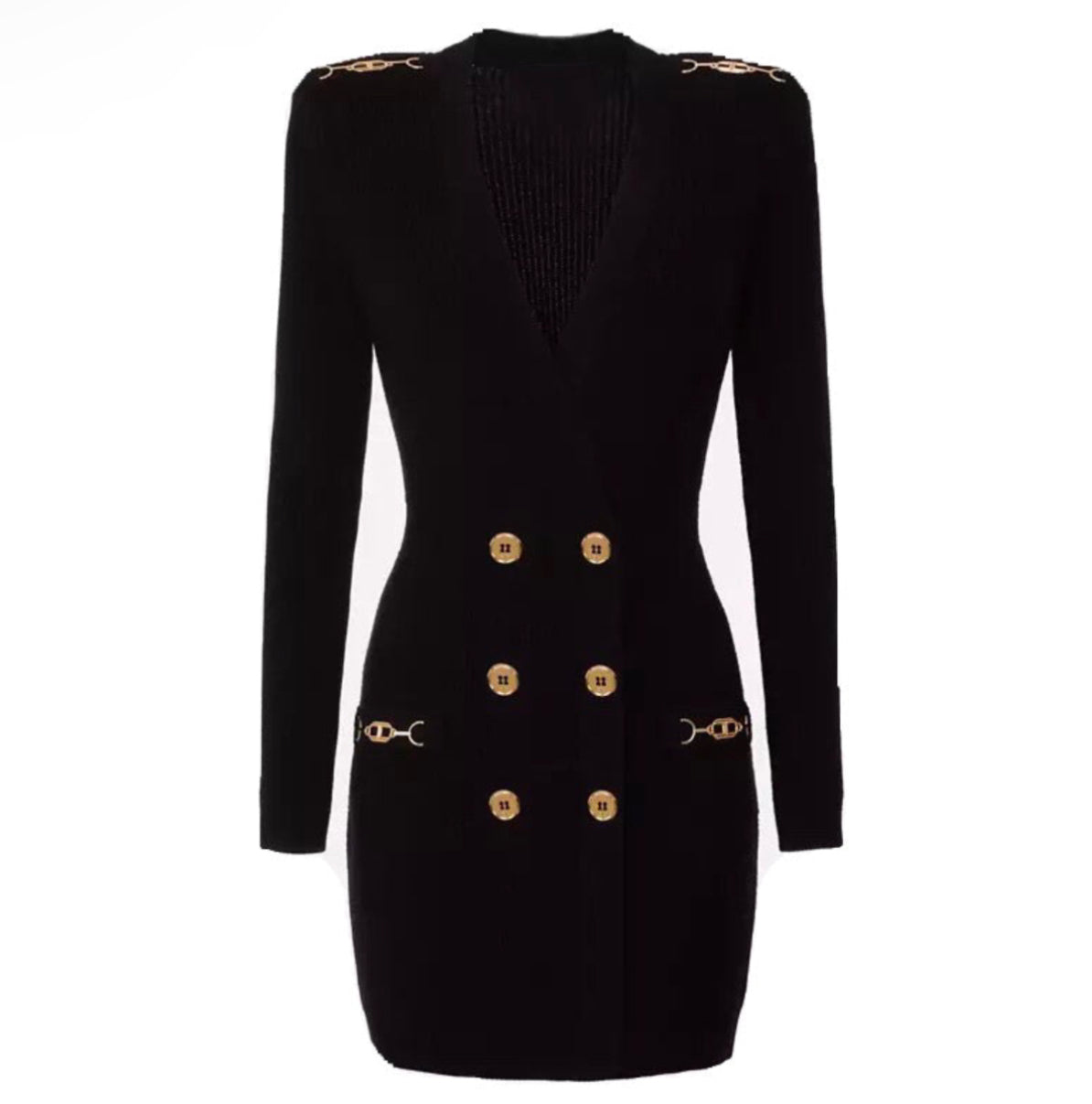 Ace Black Knit Gold Buttons Dress