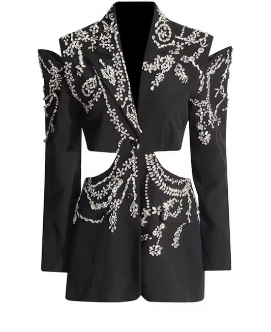 Black Crystal Unique Cut-Out Blazer