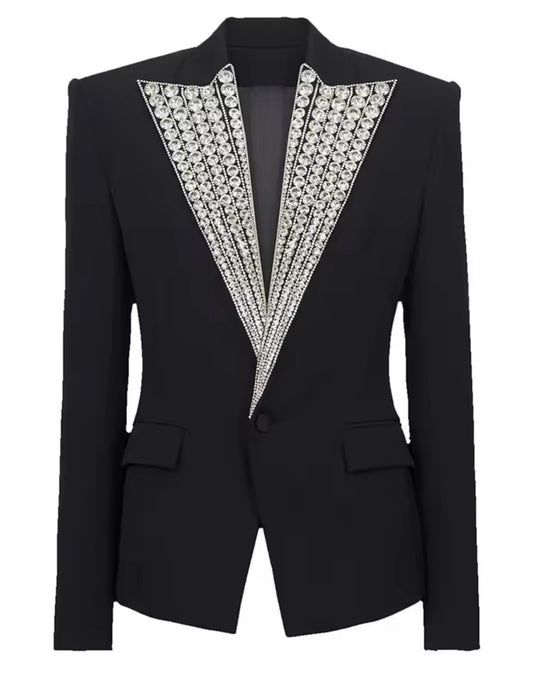 Abby Black Blazer with Rhinestone Detail