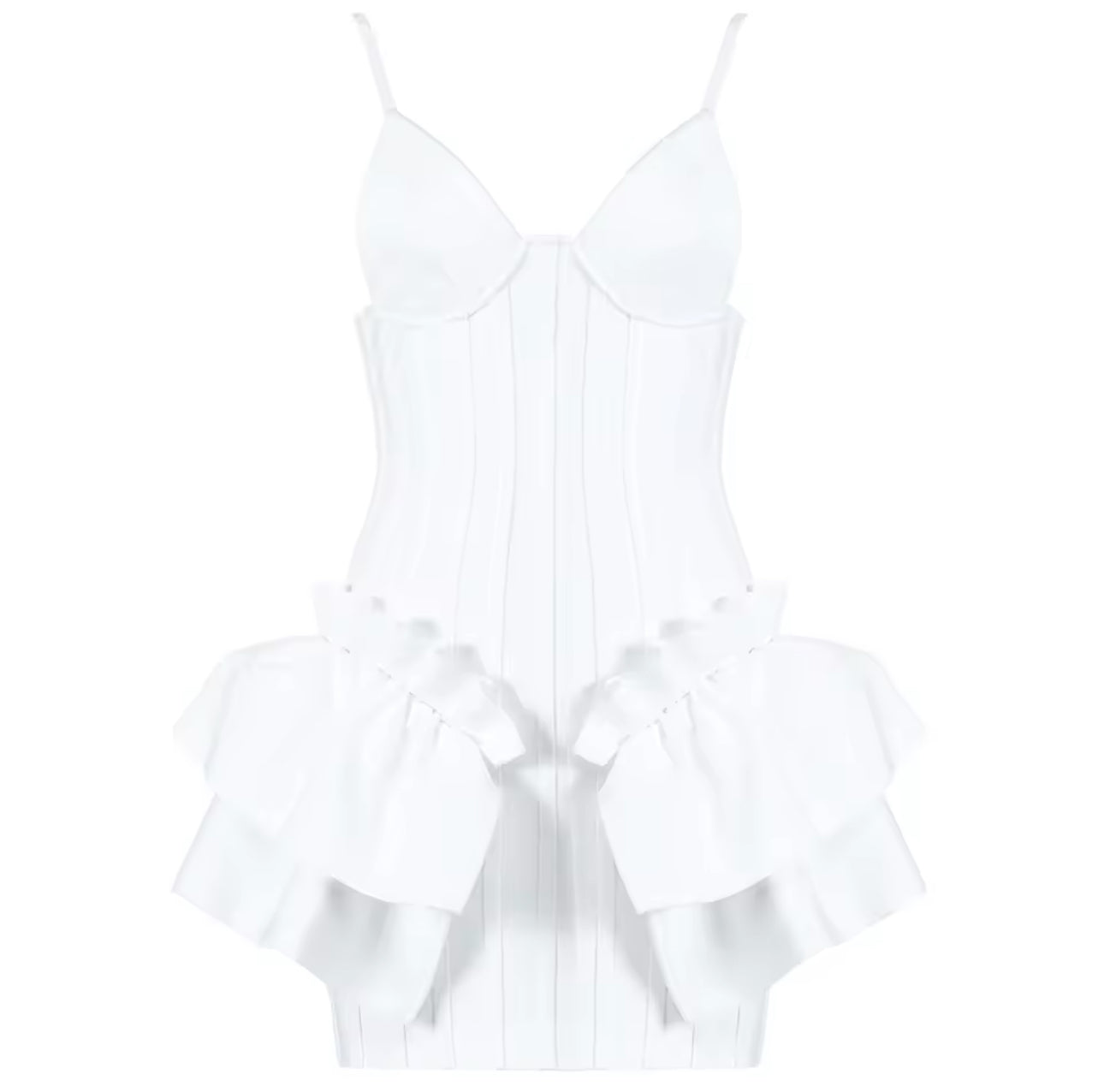 White Strap Ruffle Dress