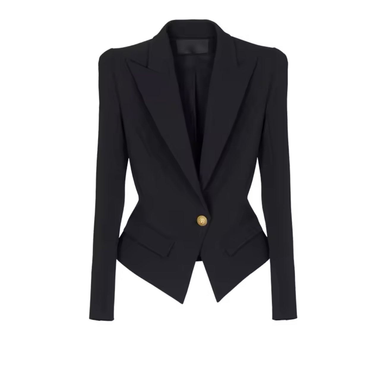 Black Tailored Single Gold Button Blazer