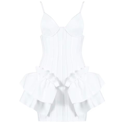 White Strap Ruffle Dress