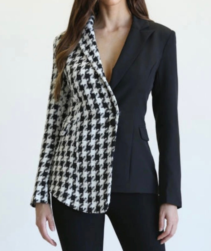 Alma Houndstooth Tweed Two Tone Blazer