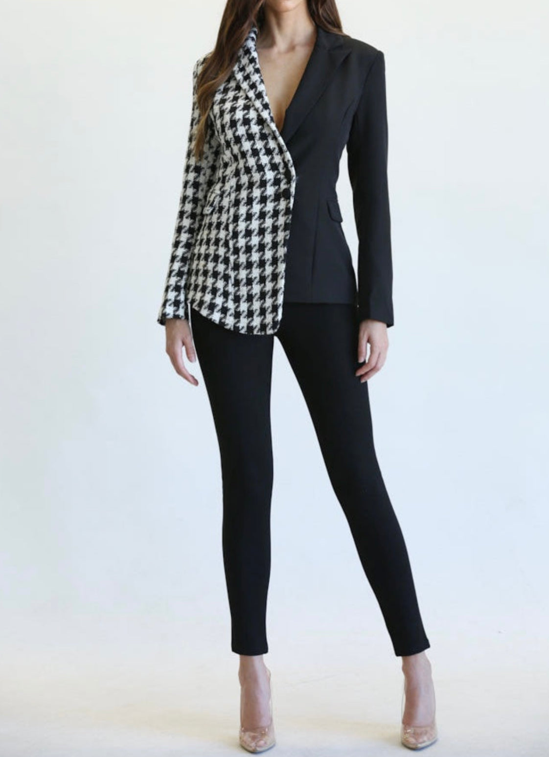 Alma Houndstooth Tweed Two Tone Blazer