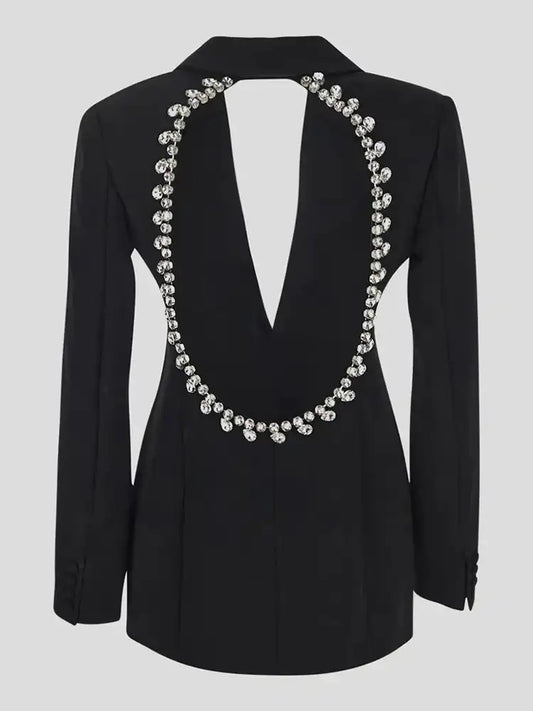 Cutout Back Diamond Crystal Black Blazer