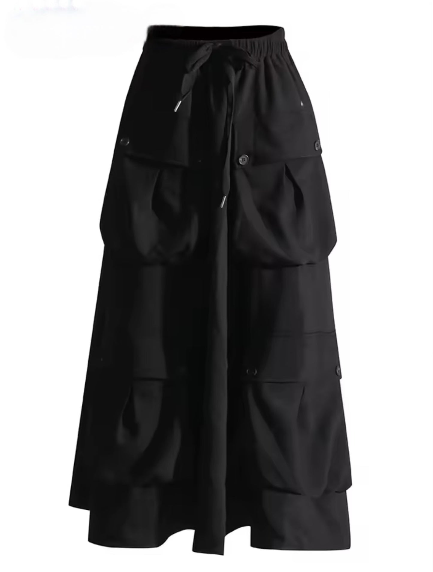 Black Tiered Cargo Pockets Skirt