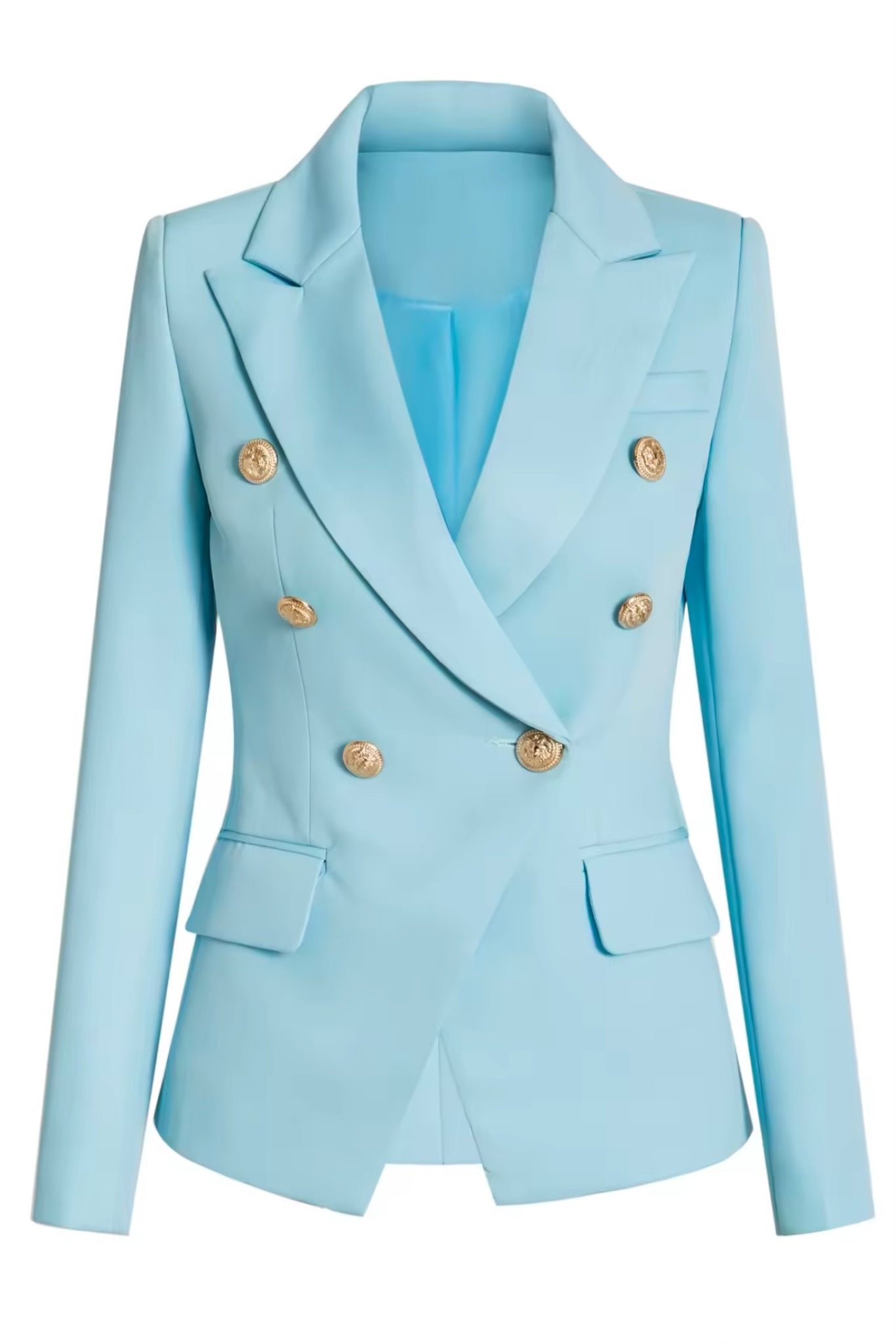 Soft-Blue Gold Buttons Blazer