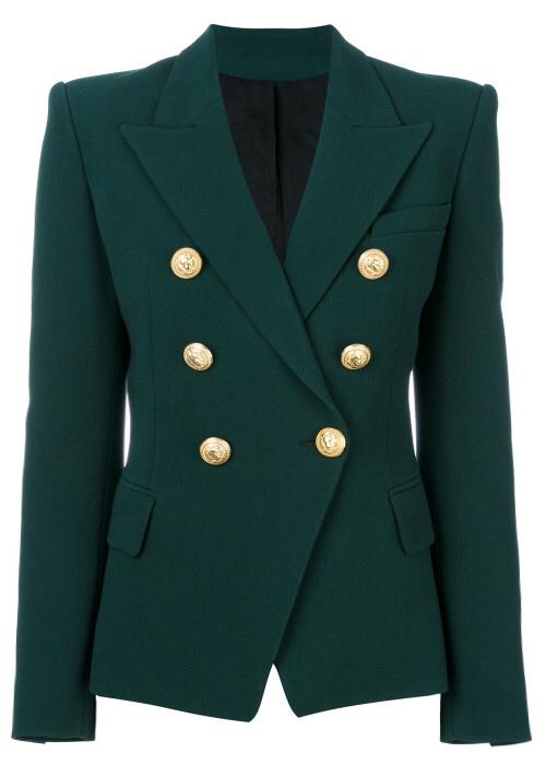 Gold Button Blazer - Hunter Green