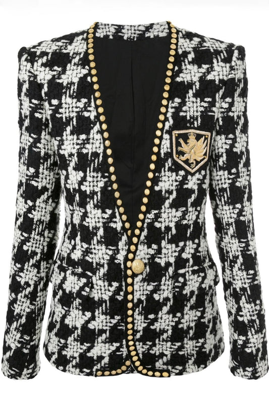 Houndstooth Studded Blazer