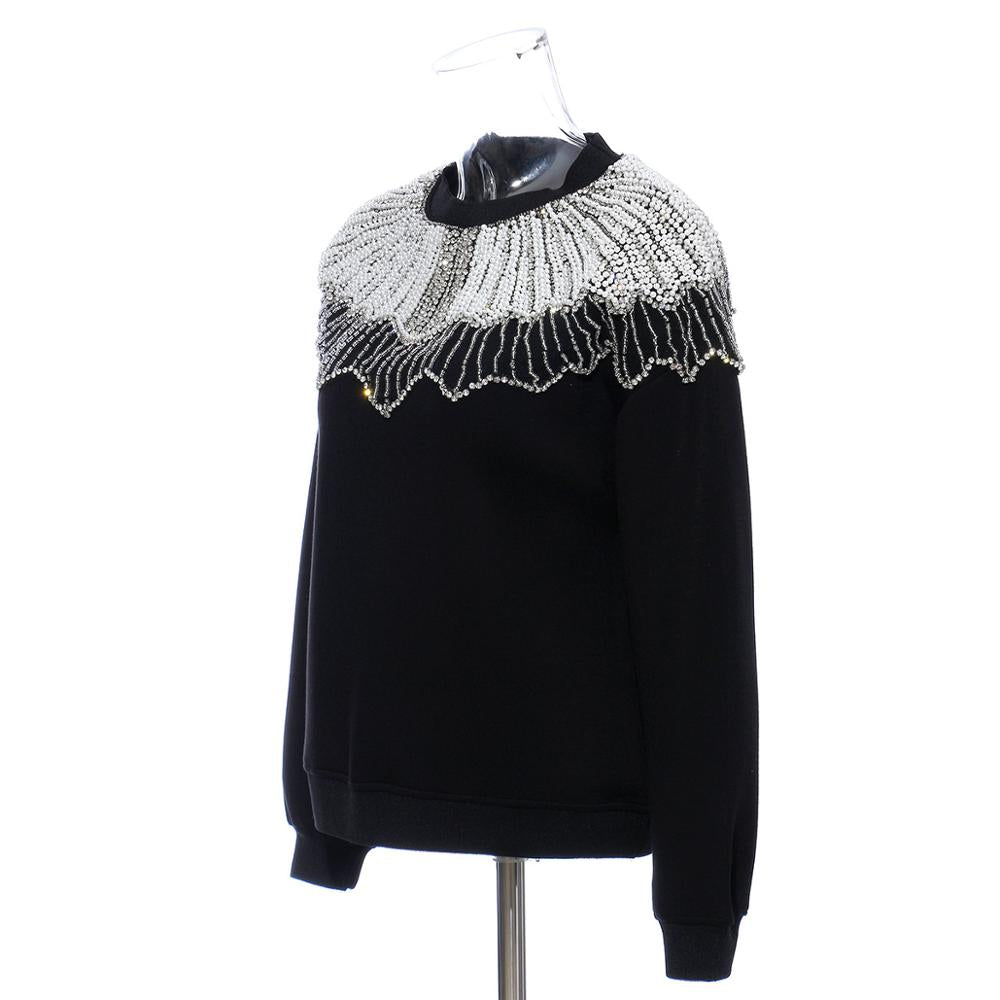 O-neck Handmade Beading Sweatshirt