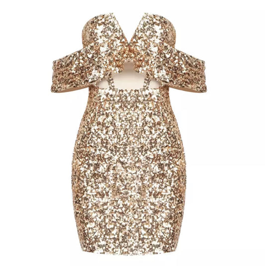 Off Shoulder Sequined Mini Dress