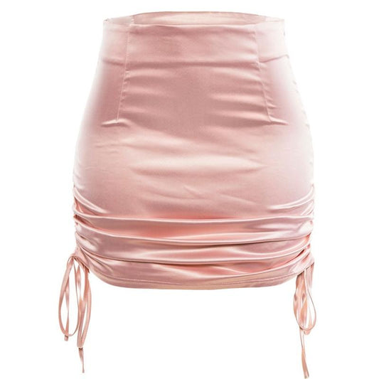 Drawstring Satin Mini Skirt