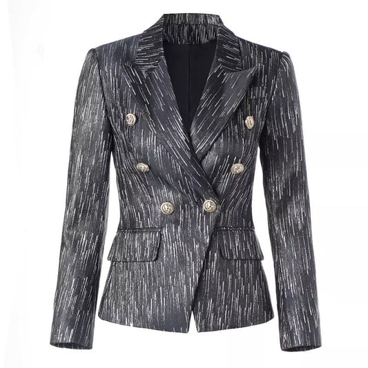 Metallic Striped Double Breasted Blazer