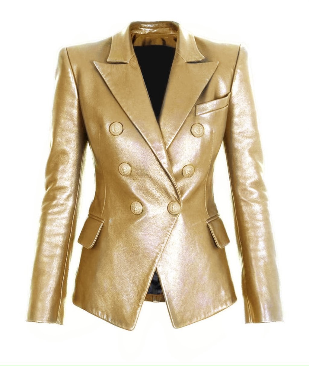 Metallic Leather Button Blazer