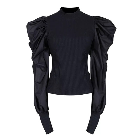 Turtleneck Puffs Sleeve Top