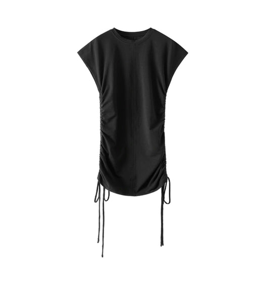 DRAWSTRING BLACK MINI DRESS