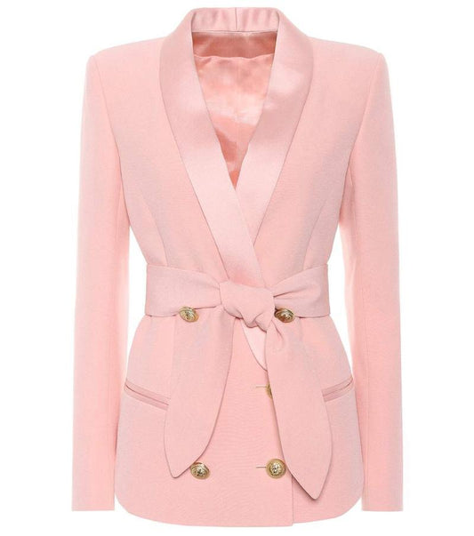 Pink Belted Gold Button Blazer