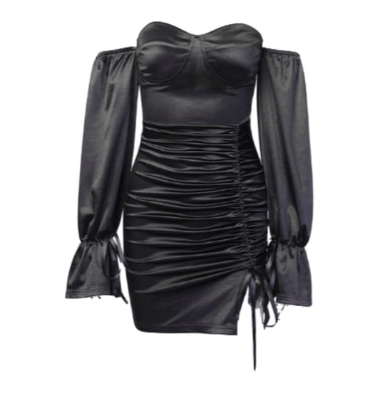 BLACK RUCHED DRESS