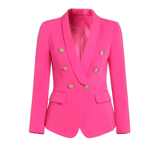 Shawl Collar Gold Buttons Pink Blazer