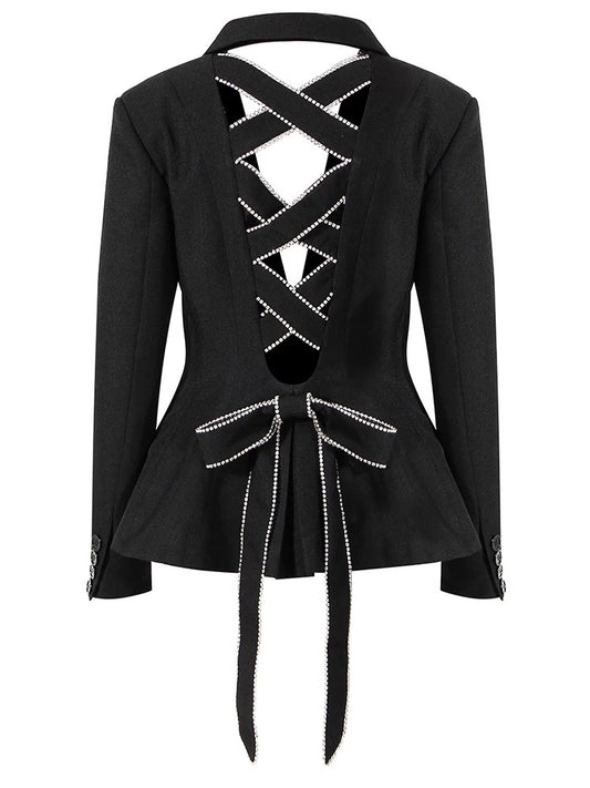 Cutout Rhinestones Black Blazer