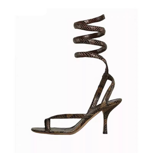 SNAKE WRAP HEEL SANDALS