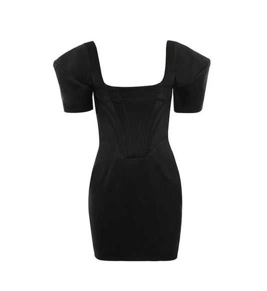 BLACK PARTY MINI DRESS PUFF SLEEVE