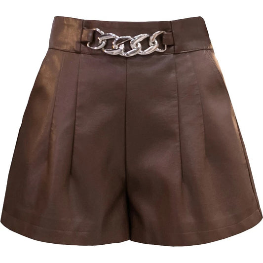 Leather Chunky Chain Shorts