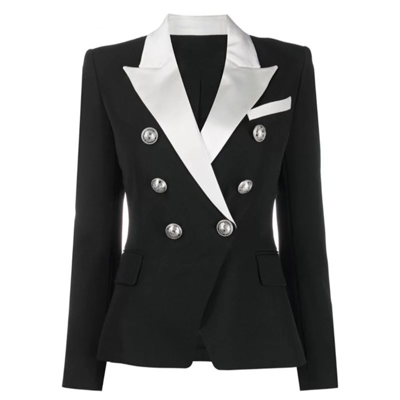 Satin Collar Silver Buttons Blazer