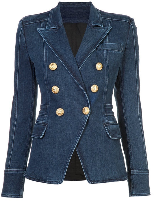 Denim Gold Button Blazer